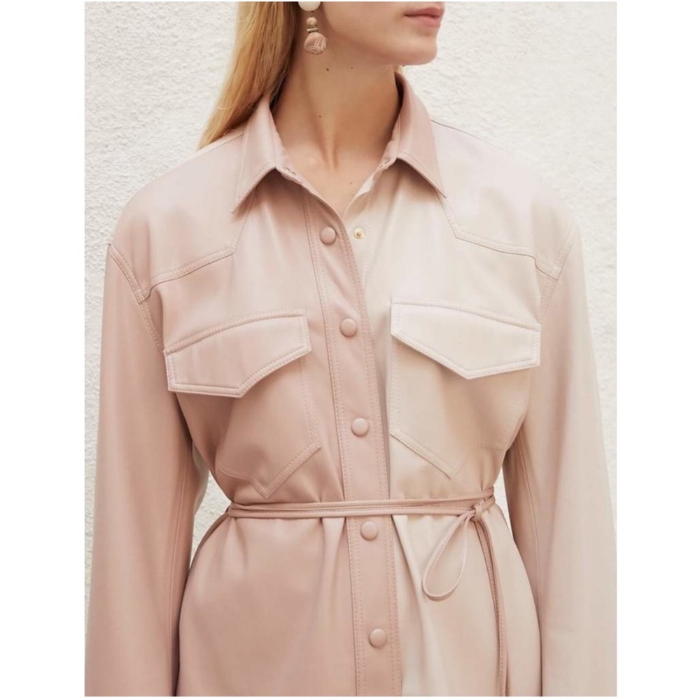 Nanushka Blush Pink Button-Down Leather Shirt Dress